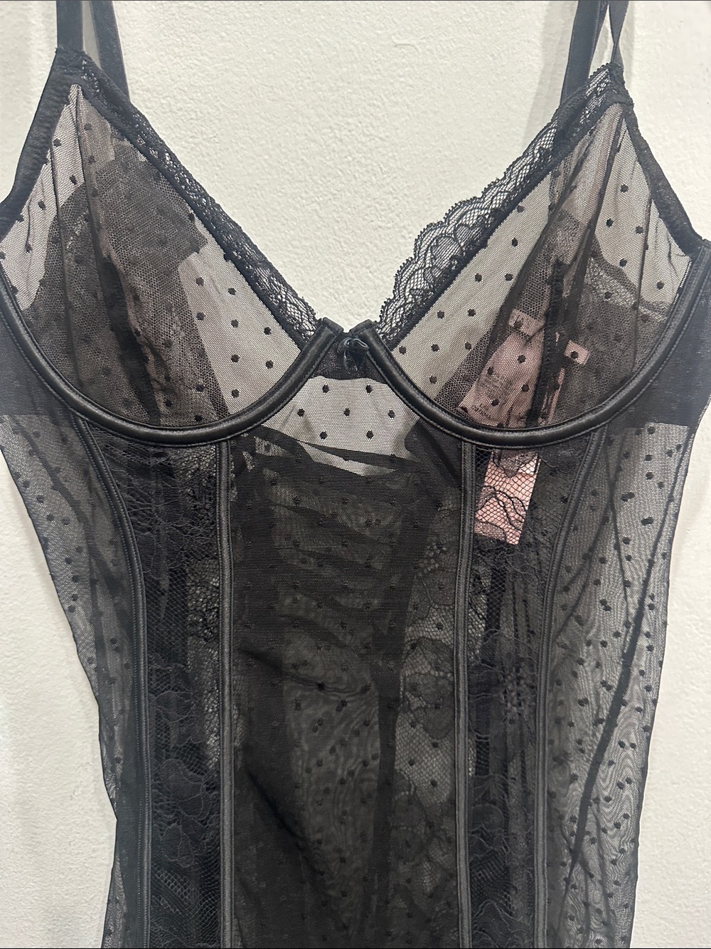 Victoria’s Secret sheer lace garter slip sexy Lingerie Black Boudoir large NWT - Picture 2 of 8